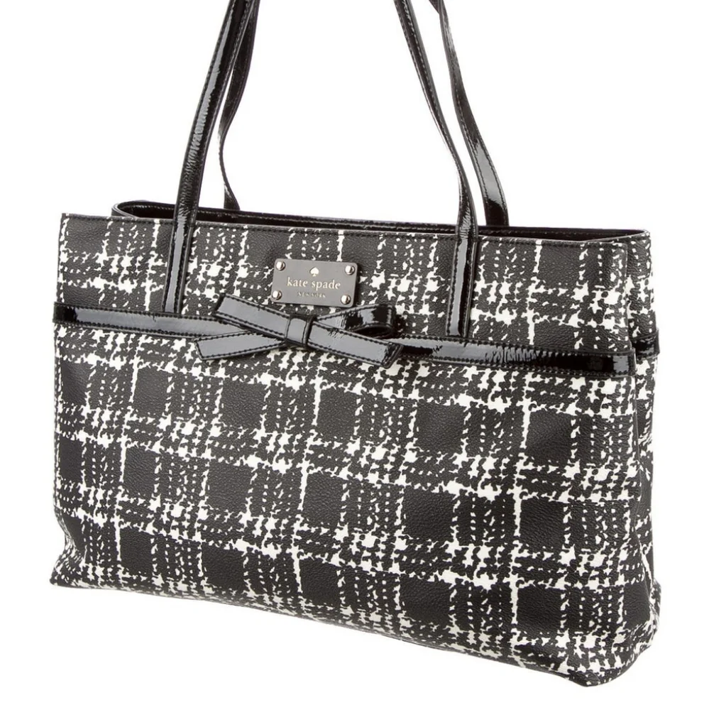 Kate Spade Helena bag purse tote large patent leather plaid fabric